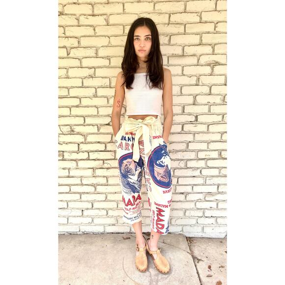 Handmade Vintage-Inspired Capri Pants Flour Feed Sack Elastic Cinched Waist - Picture 4 of 4